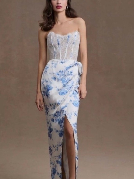 V. Chapman Dresses & Skirts - V. Chapman Strapless Lace Corset Dress in Blue and Cream